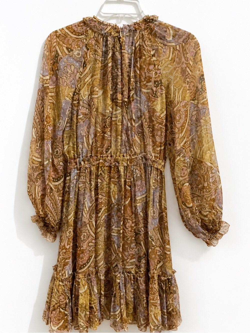 Zimmermann Mustard Paisley Lace-Up Ruffle Mini Dress Size 0 (0254) - Picture 2 of 16